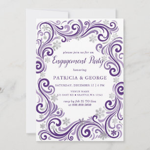 Convite Flocos de Neve Prata Roxo Encontro de Inverno