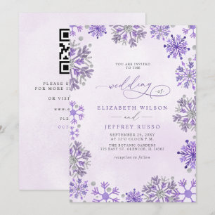 Convite Flocos de Neve Prata Roxo Inverno Código QR Casame