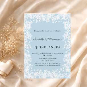 Convite Flocos de neve Quinceanera azul festa de inverno e