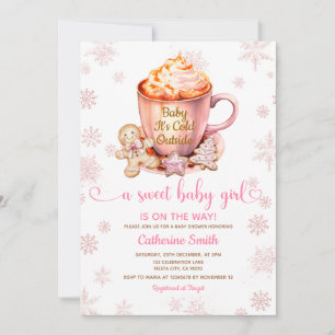 Convite Flocos de Neve Rosa Biscoito de Gengibre Natal Chu