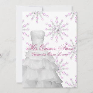 Convite Flocos de Neve Rosa Branco Quinceanera