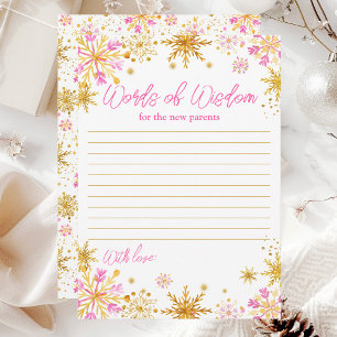 Convite Flocos de Neve Rosa e Dourado Palavras de Sabedori
