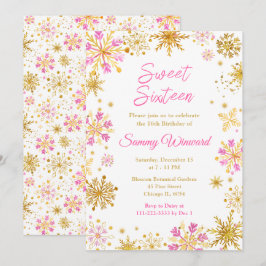 Convite Flocos de neve rosa e Dourados Winter Sweet 16