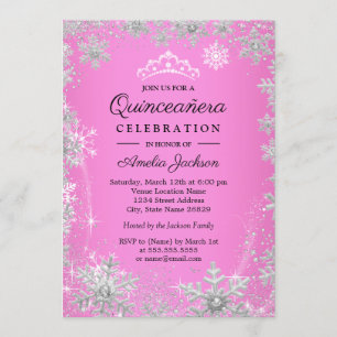 Convite Flocos de neve rosa Quinceanera Winter Wonderland