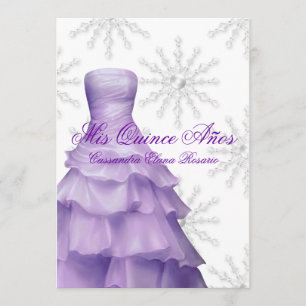 Convite Flocos de Neve Roxo Lavanda Branco Quinceanera