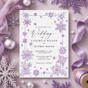Convite Flocos de neve roxos elegantes Casamento de Invern