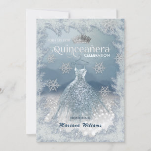 Convite Flocos de neve Silver vestido ombre tiara Quinceañ