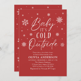 Convite Flocos de neve vermelhos Bebê é frio fora do Chá d