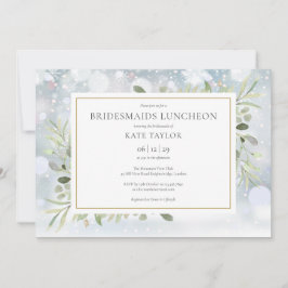 Convite Flocos de neve Winter Greenery Bridesmaids Luncheo