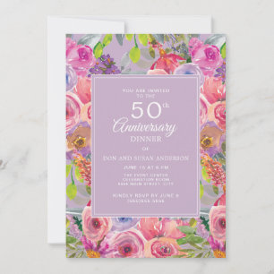 Convite Flofres Silvestres Rosa Roxo 50º Aniversário de Ca