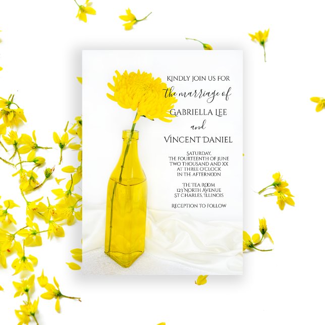 Convite Flor Amarelo no Casamento Vase (Criador carregado)
