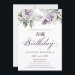 Convite Flor aniversário de 30 anos Purple Primavera Lilac<br><div class="desc">Lilases púrpuras de aquarela suave criam um convite para aniversário de 30 anos de primavera bonito. A caligrafia adiciona uma estética elegante. Todo o texto é editável para que você possa definir o tom certo. Você também pode mudar fontes e cores facilmente. Este convite para aniversário de 30 anos está...</div>