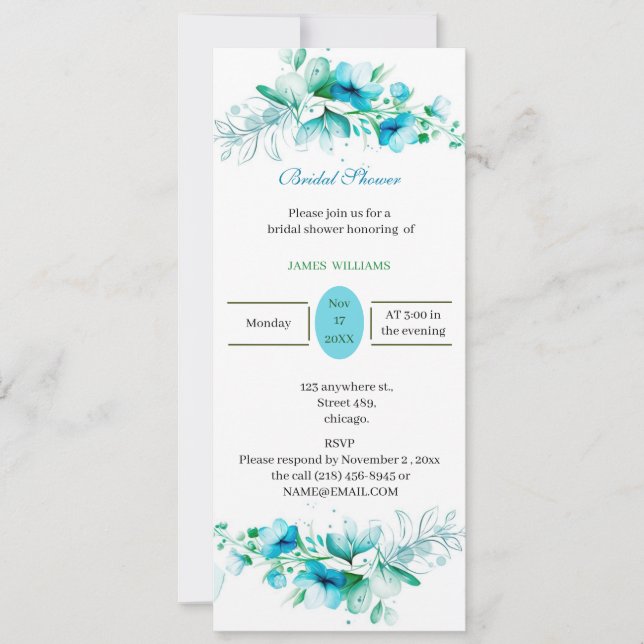 Convite Flor Azul do Chá de panela Personalizado (Frente)