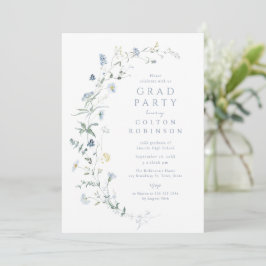 Convite Flor Azul Empoeirado Graduação Rústica Boho