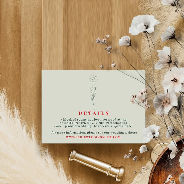 Convite Flor Boho Greenery Red Detalhes do casamento botân (Criador carregado)