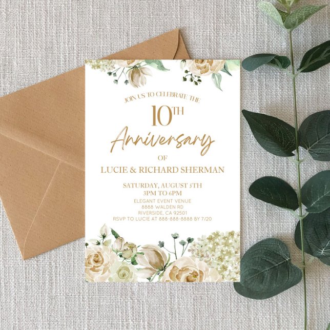 Convite Flor Branca 10º Aniversário de Casamento (Criador carregado)