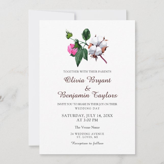 Convite Flor branca de algodão. Casamento Rustic Chic Natu (Frente)