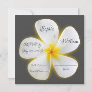 Convite Flor Branca de Plumeria Quadrada Moderna, RSVP