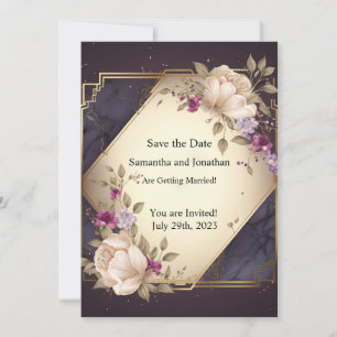 Convite Flor branca e roxa elegante Salve a placa de data