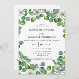 Convite Flor Branca Rústica e Casamento Eucalyptus