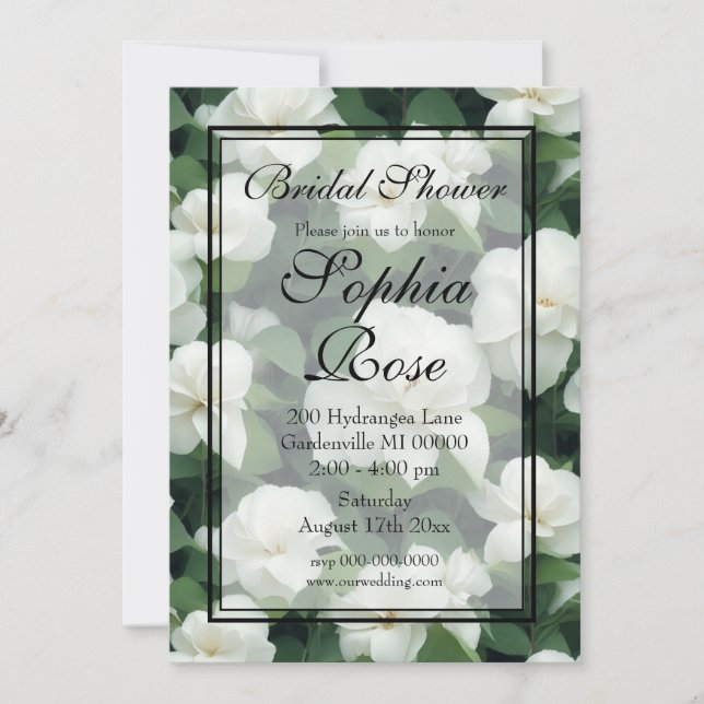 Convite Flor branco botânico verde-elegante (Frente)