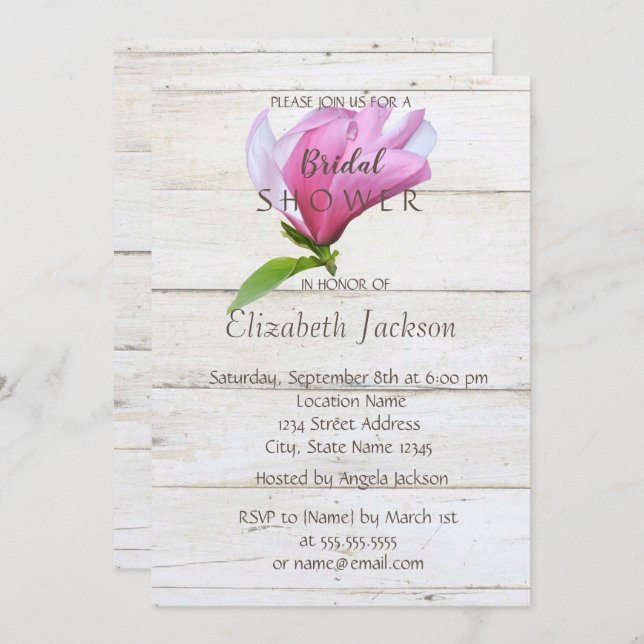 Convite Flor,Chá de panela de Textura de Madeira Magnolia (Frente/Verso)