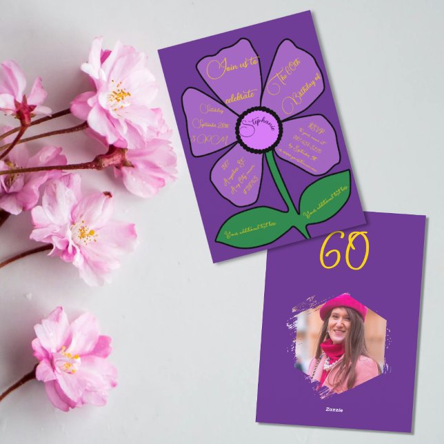 Convite Flor de 60° aniversário simples e Dourada (Criador carregado)