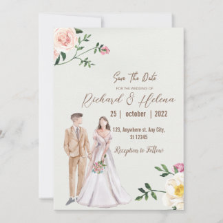 Convite flor de aquarela e palma Casamento Floral