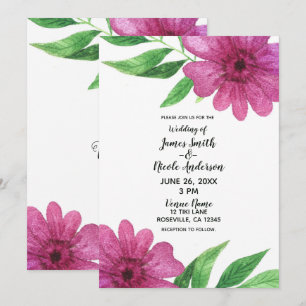 Convite Flor de Aquarela Rosa Casamento Floral Primavera