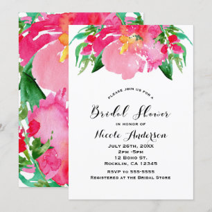Convite Flor de Aquarela Rosa Floral Chás de Bebê de Verão