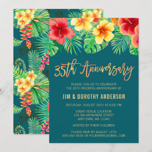 Convite Flor de Aquarela Tropical 35º Aniversário