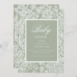 Convite Flor de Arte Verde Simples Sage