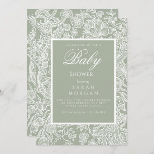 Convite Flor de Arte Verde Simples Sage