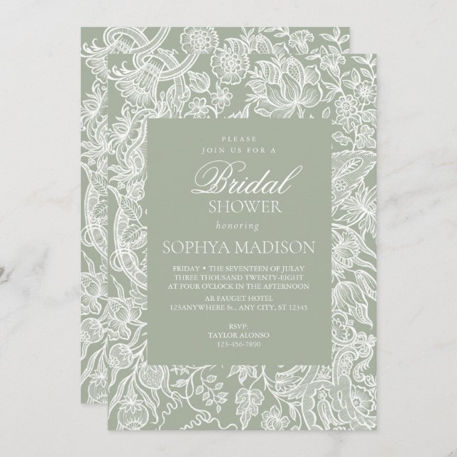 Convite Flor de Arte Verde Simples Sage (Frente/Verso)