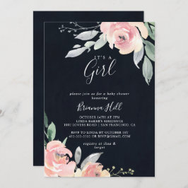 Convite Flor de Blush Rosa Elegante É Chá de fraldas de Ga