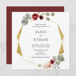 Convite Flor De Borgonha Geométrica E Casamento Verde
