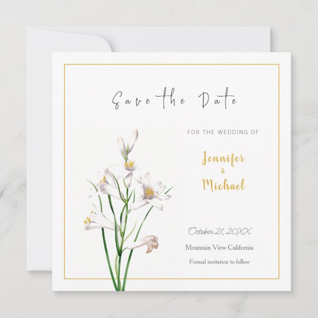 Convite Flor de Caligrafia de Cor Dourada de Casamento Sal (Frente)