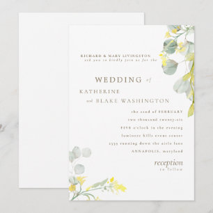 Convite Flor de Campo Amarela Casamento Eucalipto Dourado