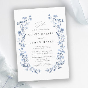 Convite Flor de Campo Azul Delicado Caprichoso Casamento E