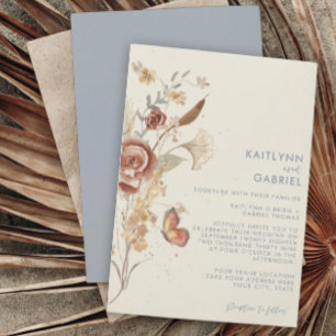 Convite Flor de Campo Azul Empolvado Aquarela Casamento