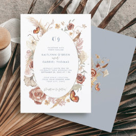 Convite Flor de Campo Borboleta Floral Azul Poeira Aquarel