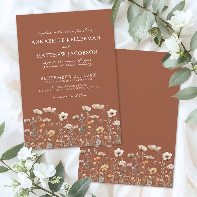 Convite Flor de Campo Laranja Queimada Casamento Floral (Wildflower Burnt Orange Floral Wedding Invitation)