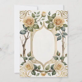 Convite flor de casamento e moldura de ouro