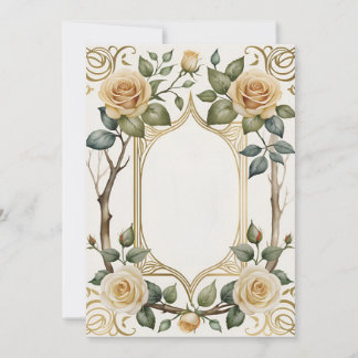 Convite flor de casamento e moldura de ouro