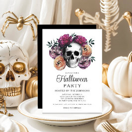 Convite Flor de Caveira Gótica Elegante de Halloween