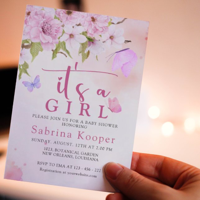 Convite Flor de Cereja de Aquarela É um Chá de fraldas de  (Criador carregado)