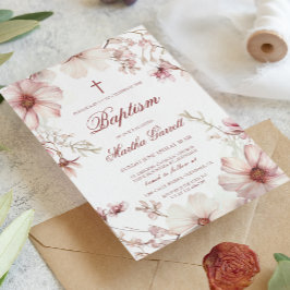 Convite Flor De Cereja, Rosa E Branca, Batismo