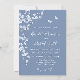Convite Flor de Cerejeira Azul Empoeirado Casamento