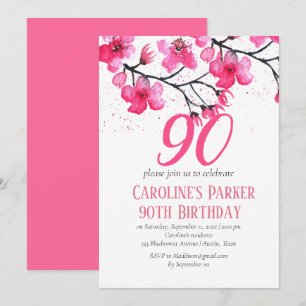 Convite Flor de Cerejeira Rosa Bege 90º Aniversário Floral
