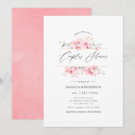 Convite Flor de Cerejeira Rosa Geométrica Casal Chuveiro